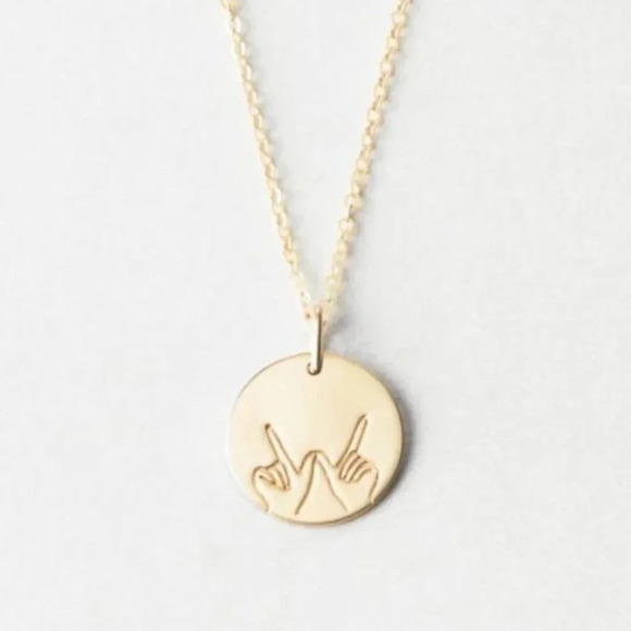 "Whatever" Sign Language Gold Charm Disc Necklace - Picture 1 of 9